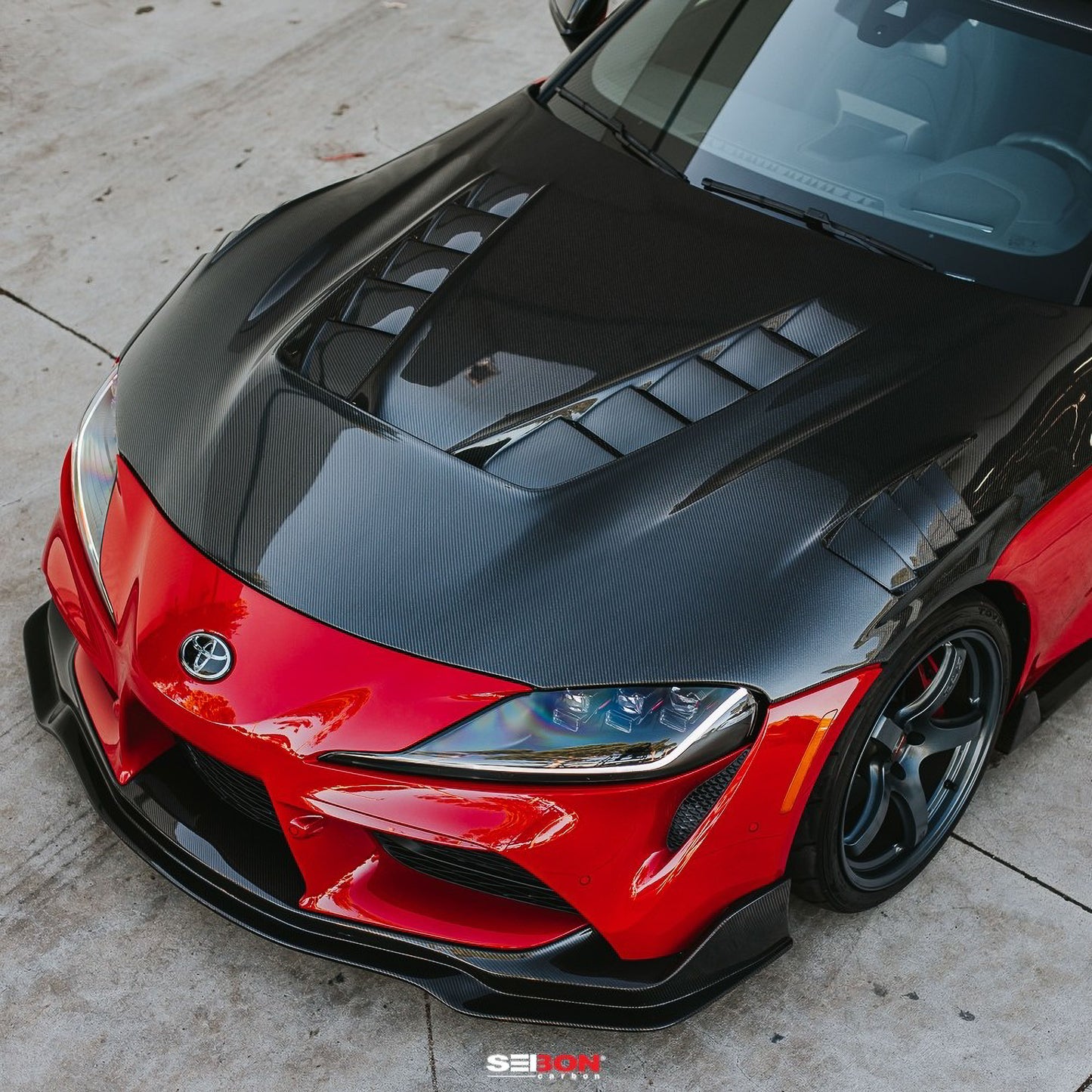 TV-Style Double Sided Carbon Fiber Hood For 2020-2024 Toyota Supra