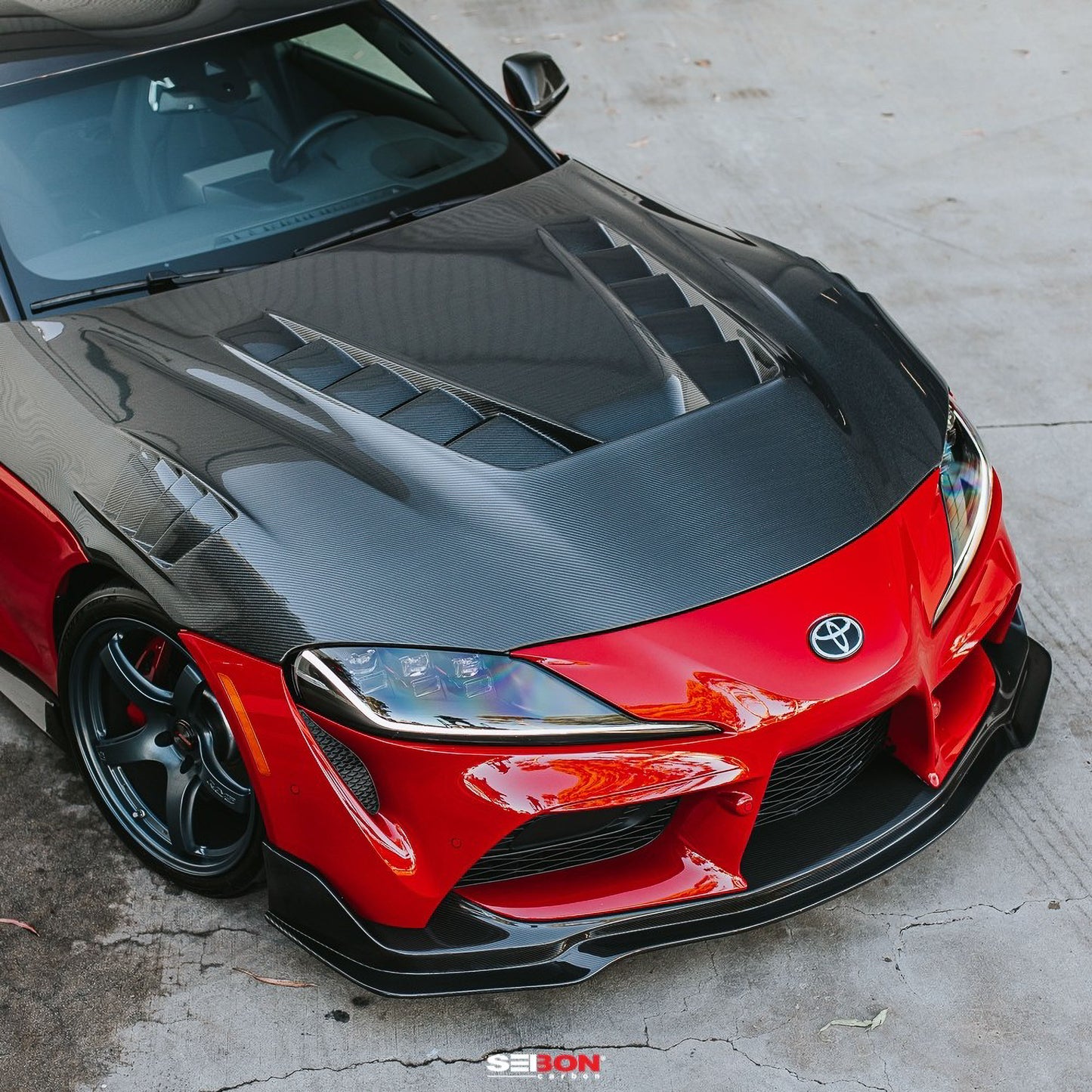 TV-Style Double Sided Carbon Fiber Hood For 2020-2024 Toyota Supra