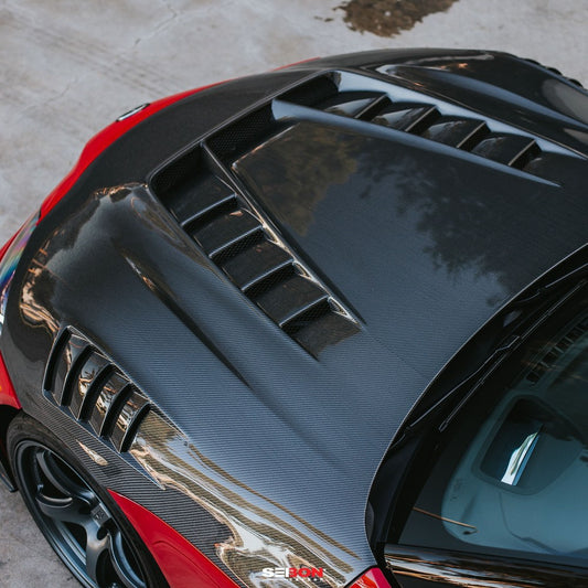 TV-Style Double Sided Carbon Fiber Hood For 2020-2024 Toyota Supra