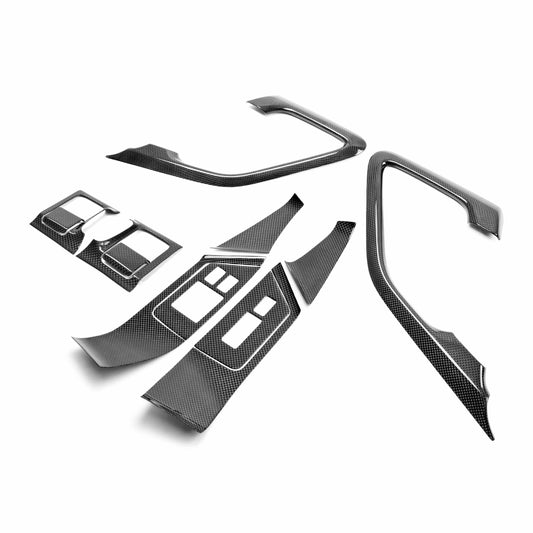 2009-2014 NISSAN GTR R35  Carbon Fiber INTERIOR DOOR TRIM SET (12 PCS) PIECES INCLUDE: DOOR HANDLE COVER (2), WINDOW SWITCH PANEL COVER (6), DOOR LEVER SURROUND (4)
